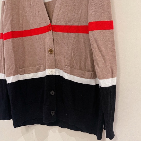 BURBERRY Tan Cashmere & Silk Striped Philippa Cardigan SzM - Picture 10 of 12